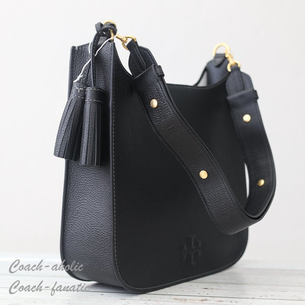 NWT Tory Burch Thea Web Large Shoulder Bag Leather Crossbody in Black - Picture 5 of 13